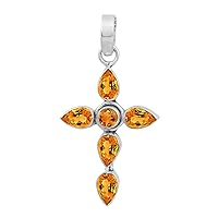 Multi Choice Pear Shape Gemstone 925 Sterling Silver Christian Cross Pendant Jewelry