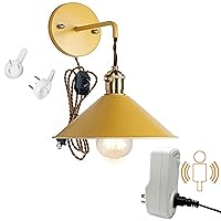 Kiven Plug-in Wall Sconce Yellow Macaron Lighting Fixture with in-line Dimmable Switch Cord(5.9FT) and a Pulg-in Motion Sensor Socket Turn on/Off The Light Automatically - 1 Pack