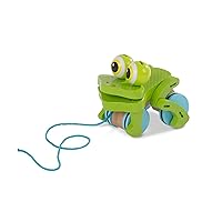 First Play Frolicking Frog Wooden Pull Toy - Developmental Duck Pull Toy For Toddlers Ages 1+
