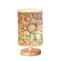 Bedside Lamp for Bedroom, Hand drawn watercolor ripe full slices red green Seamless pattern Small Lamp, Linen Lampshade Table Lamp, Dimmable Nightstand Lamp with Woodbase for Living Room Office