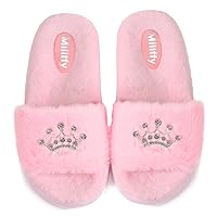 Millffy Plush Fluffy Slippers Princess Crown Bling Bling Diamond crown jewelry Ladies Shoes Pink Girl Home Slippers