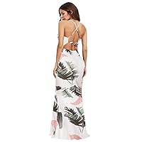 Women's Strappy Backless Summer Evening Party Maxi Floral Dress