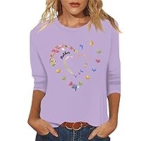 Ma Mama Mom Bruh Shirt Casual Cute Mama Heart Printed Loose Fitting 3/4 Length Sleeve O-Neck Womens Summer Tops 2024