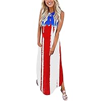 XJYIOEWT Summer Dresses for Women 2024 Long 3/4 Sleeve,Women Independence Day Printing Loose Long Dress Crisscross Sleev