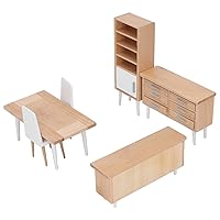 6pcs 1:12 Scale Dollhouse Furniture Set,plplaaoo Dollhouse Furniture,Wooden Dollhouse Miniature Cabinet Tables Chairs,Modern Style Miniature Dollhouse Accessories for Dining Room Decoration, 1 12