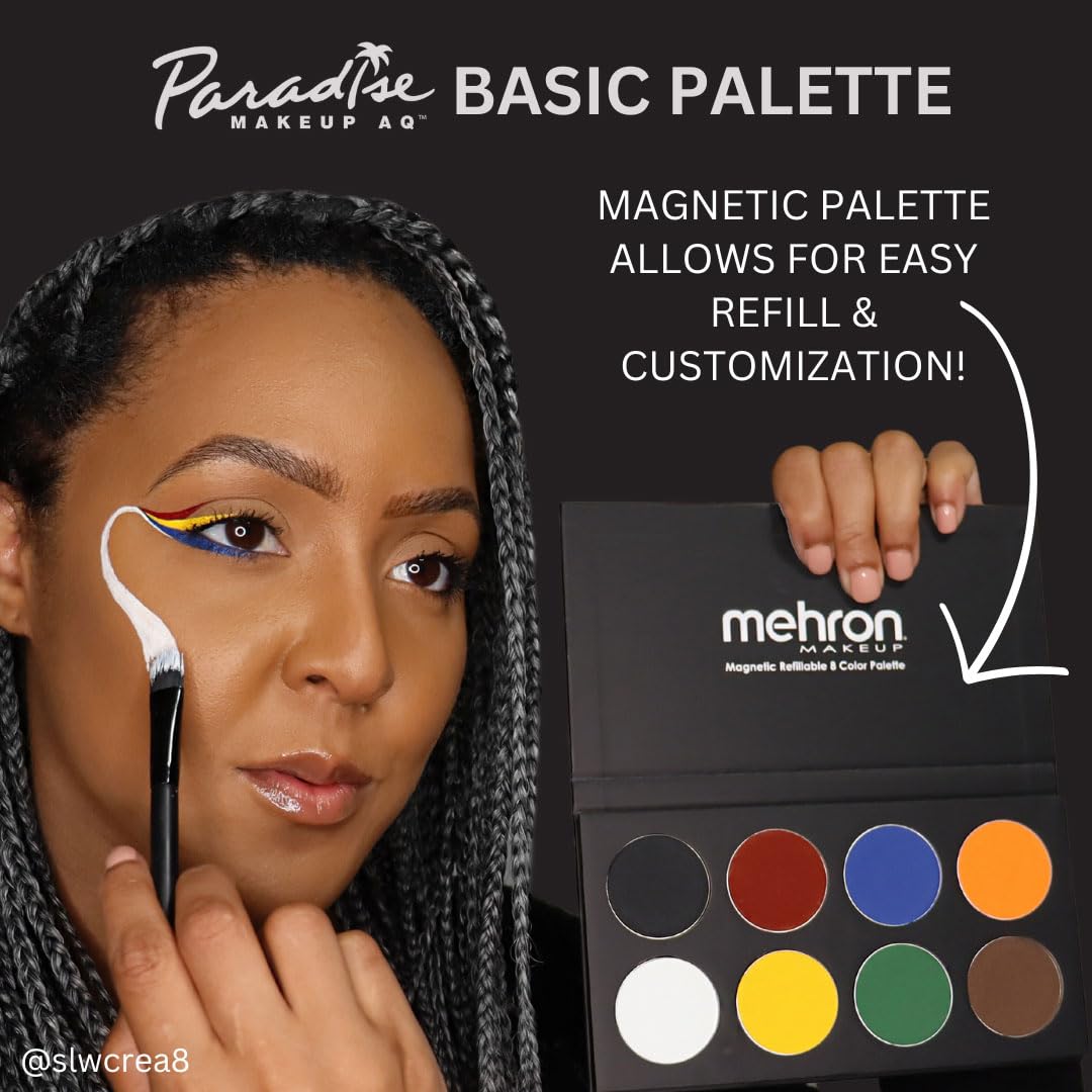 Mehron Makeup Paradise Makeup AQ 8 Color Basic Palette | Magnetic Refillable Body Paint & Face Paint Palette | Professional Water Activated Makeup for Costumes, SFX, Halloween, & Cosplay