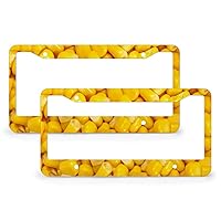 Yellow Corn Kernel Texture Funny License Plate Frame 2PCS Car Frame Holder with 4 Holes for Women and Man