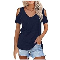 Womens Summer Classy T Shirt Plus Size Off Shoulder Short Sleeve V Neck Tunics Cool Baggys Casual Tops