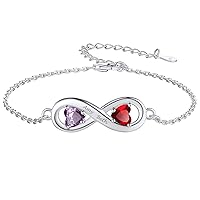Custom4U Personalized Infinity Love Symbol Link Bracelets for Women 925 Sterling Silver Birthstone Bracelet Adjustable Engraved Chain Christmas Mother's Day Birthday Jewelry Gifts for Mom Girls Her