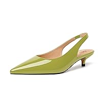 Womens Slingback Pointed Toe Comfortable Wedding Elastic Dress Patent Kitten Low Heel Pumps Shoes 1.5 Inch