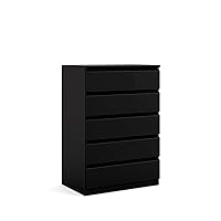 Handle-free, Contemporary, Bedroom Furniture, College Living 5 Drawer Chest, Black