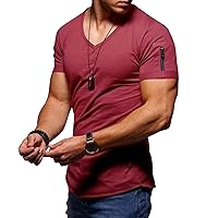 Men's V Neck T Shirts Short Sleeve Fashion Casual Stylish Fitted Stretch Tees Slim Fit Cotton Bodybuilding Muscle