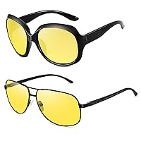 Joopin Jackie O Night Driving Glasses for Women and Rectangle Pilot Night Vision Glasses for Men Bundle, Lightweight Anti Glare Night Glasses UV Protection, Trendy Yellow Shades Sunnies Nighttime