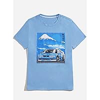 Men's T-Shirts Guys Car & Mountain Graphic Tee T-Shirts for Men