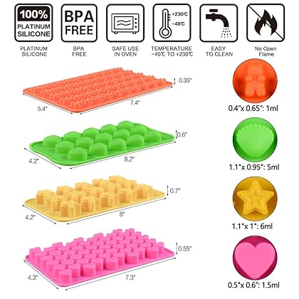 Chocolate Molds Gummy Molds Silicone - Candy Mold and Silicone Ice Cube Tray Nonstick Including Hearts, Stars, Shells