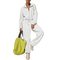 Kissonic Women's Casual Jumpsuits Long Sleeve Loose Zipper One Piece Outfit Drawstring Onesie Romper with Pockets