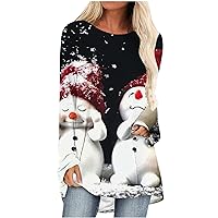 Women Christmas Blouses Dressy Casual Hippie Shirts Long Sleeve Crewneck Cute Xmas Print Tunic Tops with Leggings