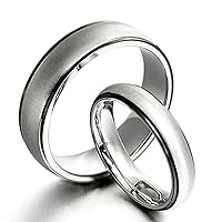 Gemini Free Engrave His and Her Two Tone Black Silver Matt Wedding Bands Matching Titanium Rings Set
