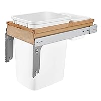 Single Pull-Out Trash Can for Base Kitchen/Bathroom Cabinets, 35 Qt Wood Top Mount Garbage Bin, 12
