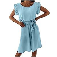 Ruffle Cap Sleeve Dresses for Juniors Fall Summer Crewneck Midi Loose Fit Beach Hawaiian Dresses Women 2024