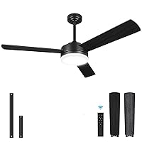 Black Ceiling Fans with Lights and Remote, Modern Ceiling Fan, Indoor Outdoor Ceiling Fans with Lights, 20W 3-Color LED Light, Noiseless Reversible DC Motor 52 inch