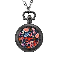 Seafood Crab and Shrimp Pocket Watch Arabic Numeral Digital Scale Quartz Pocket Watch Personalized Gift