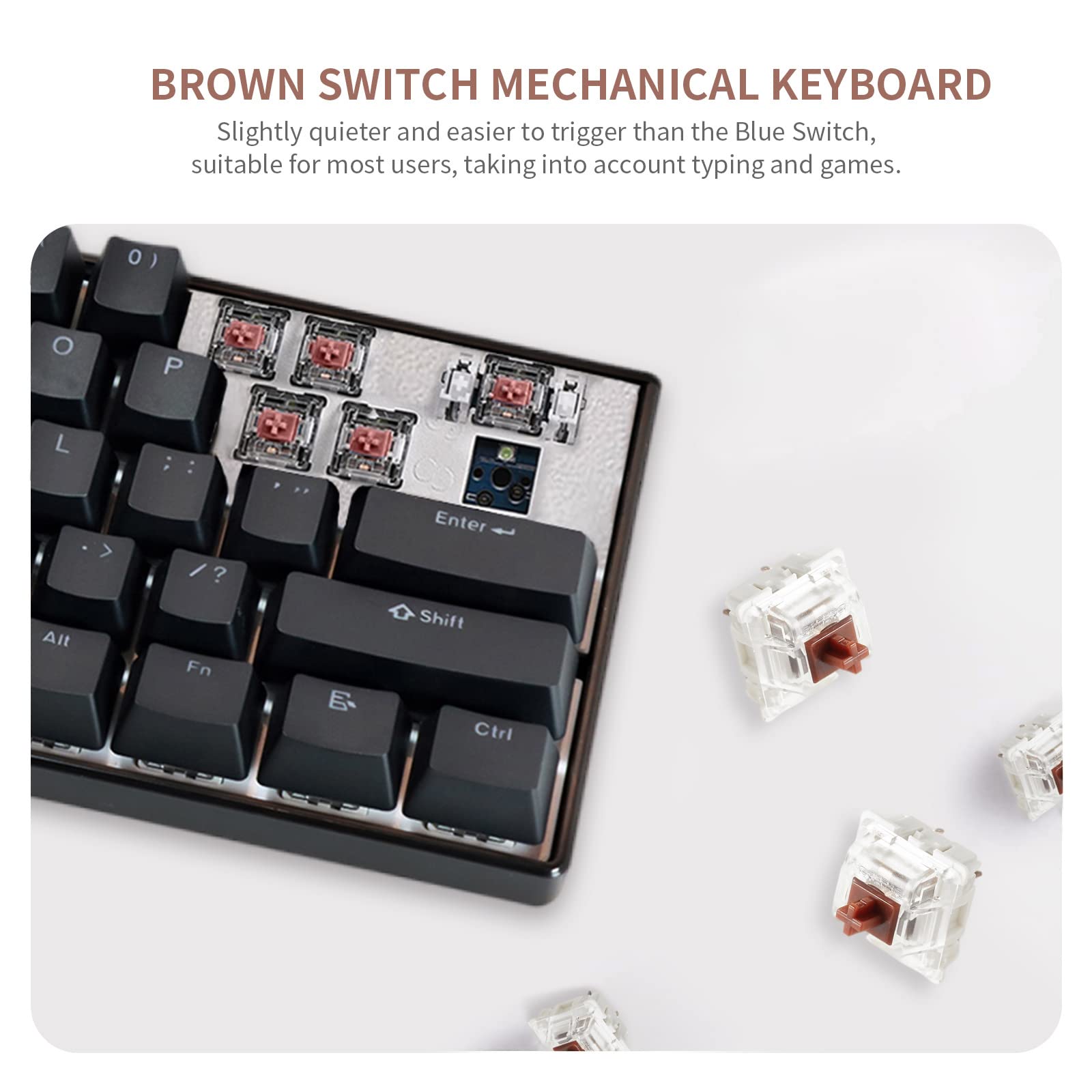 VIMUKUN 60% Mechanical Gaming Keyboard,RGB Backlit Wired Ultra-Compact Mini Keyboard, Waterproof 61 Keys Keyboard with Brown Switch for Windows Laptop/PC/Mac