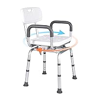 PETKABOO 360 Degree Swivel Shower Chair,Portable Swivel Bath Chair with Armrests and Back, Adjustable Height Rotating Bath Seat for Bathtub (White)