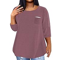 3/4 Length Sleeve Womens Tops Plus Size，Notch V Neck Women Blouse Casual Soft Comfort Oversized T Shirts for Women