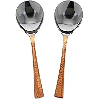 Indian Handmade Stainless Steel & Copper Serving Spoon - Genuine Copper Dinnerware Serving Pieces Set of 2