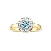 Rylos Halo Ring with Round 4MM Gemstone & Diamonds – Elegant Birthstone Jewelry for Women in Yellow Gold Plated Silver – Available in Sizes 5-10