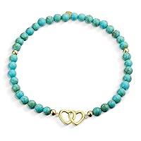 Bling Jewelry Boho Stacking Faceted Large Gemstone Blue Lapis Amethyst Turquoise Double Hearts Stretch Bracelet For Women Teen 8MM Adjustable