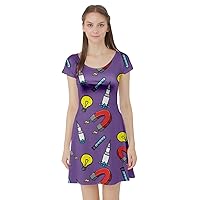CowCow Womens Space Rocket Planet Sun Moon Science Rick Morty Short Sleeve Dress, XS-5XL