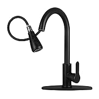 Kitchen Sink Faucet with Pull Down Sprayer with Deck Plate Home Handle Stainless Steel 360 High Arc Swivel Efficient Cleaning Brushed Out Kitchens Tap Faucets (Black)