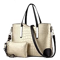 Women Handbags and Purse Set Vegan Leather Tote Bags Shoulder Bag Satchel Crocodile Texture Handbag Wallet 2 Pcs