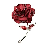 Corsage Lapel Pin for Men and Women Silk Fabric Rose Flower Rhinestone Brooch for Men's Suit or Women's Dress - Red and Blue