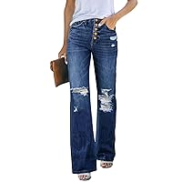 LookbookStore High Waisted Ripped Flare Jeans for Women Distressed Bell Bottom Jeans Wide Leg Pants