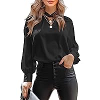 Womens Satin Silk Blouses Long Sleeve Button Down Shirts Work Office Silky Casual Loose Blouse Top Elegant Shirt