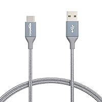 Amazon Basics USB-C to USB-A 2.0 Fast Charger Cable, Nylon Braided Cord, 480Mbps Speed, USB-IF Certified, for Apple iPhone 15, iPad, Samsung Galaxy, Tablets, Laptops, 3 Foot, Dark Gray