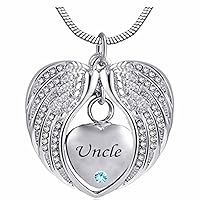 Heart Cremation Urn Necklace for Ashes Urn Jewelry Memorial Pendant with Fill Kit and Gift Box - Always on My Mind Forever in My Heart for uncel(March)