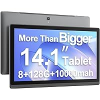 14.1 Inch Android Tablet, Android 12 Large Screen Tablet with1080P Full HD, 6G+128G, 512G-Expand, WiFi 5 Computer Tablets with 10 Hours Long Lasting Battery, 2023 Release-Grey