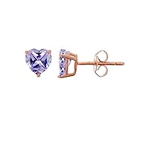 Sterling Silver Rose 8x8mm AAA Lavender Heart Solitaire Stud
