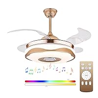 42 Inch Retractable Ceiling Fans with Lights Remote Control, Modern Style Farmhouse Ceiling Fan, for Bedroom, Living Room, Patio, Gold