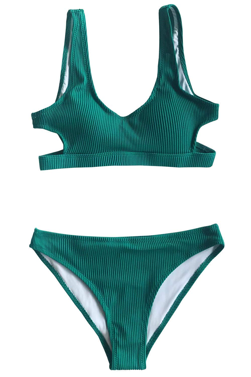 CUPSHE Women's Emerald Velvet Solid Backless Bikini with Cutout