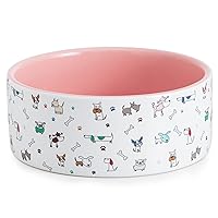 Fun Elements Ceramic Dog Bowls, Dog Bowls Large Sized Dog, 64 Fl Oz Heavy Dog Food Bowls Dog Water Bowl for Medium Dogs with Adorable Dog Patterns (Large,Pink)