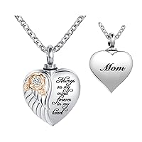 QeenseKc Heart Urn Necklace for Ashes Mom Rose Flower Cremation Jewelry Memorial Keepsake Pendant for Women Men