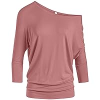 Dolman Tops for Women Off The Shoulder Tops Banded Waistband Shirts 3/4 Sleeves Regular and Plus Size Tops