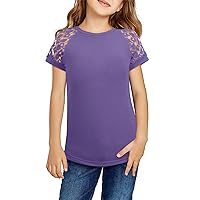 Girls Short Sleeve Shirts Lace Kids Casual Loose Soft Blouse 5-14 Years
