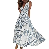 Plus Size Dresses for Curvy Women Floral 2024 Casual Long Dress Swing Dress A Line Floral Print Sleeveless V Neck Dress