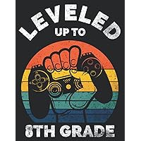 Leveled Up To 8th Grade: College Wide Ruled Composition Notebook Gaming Controller Vintage Sunset Silouhette - Great Back To School Gift Idea for Students, and Gaming Lovers